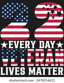 22 Every Day Veteran Lives Matter - Veterans day T Shirt design, Hand drawn lettering phrase isolated on white background, illustration print on Poster, Benar, book, card, Ribbon, bags and Mug.