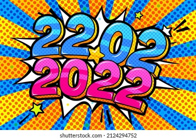 22 February 2020 banner. Numbers in pop art style. Vector illustration