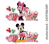 22 february 2024, solo, indonesia,Whimsical Walt Disney Characters: Mickey, Minnie, and Love-themed Valentine