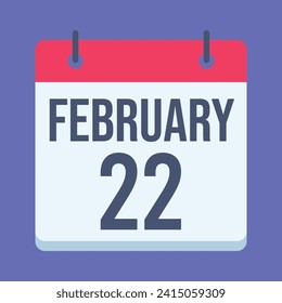 22 February Calendar. Blue Background. Vector Calendar.