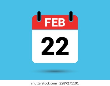 22 de febrero Fecha del calendario Icono plano Día 22 Ilustración vectorial