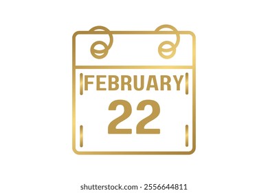 22 February calendar icon text page monthly web design on golden and white background vector, icon, or illustration with the month of February 22