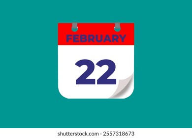 22 February calendar icon text page monthly web design on red, and blue background vector, icon, or illustration with the month of February 22