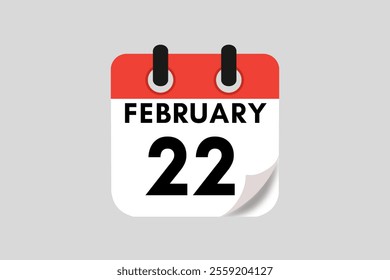 22 February calendar icon text page monthly web design on red, white, black and ash background vector, icon, or illustration with the month of February 22