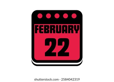 22 February calendar icon text page monthly web design on red, black and white background vector, icon, or illustration with the month of February 22