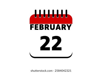 22 February calendar icon text page monthly web design on red, black and white background vector, icon, or illustration with the month of February 22