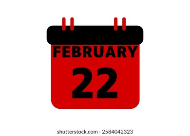 22 February calendar icon text page monthly web design on red, black and white background vector, icon, or illustration with the month of February 22