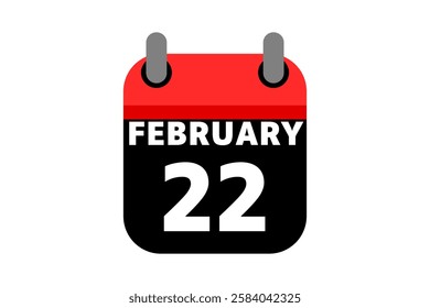 22 February calendar icon text page monthly web design on red, black and white background vector, icon, or illustration with the month of February 22