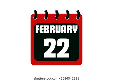 22 February calendar icon text page monthly web design on red, black and white background vector, icon, or illustration with the month of February 22