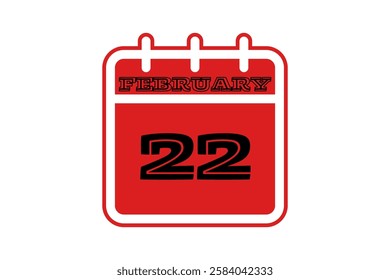 22 February calendar icon text page monthly web design on red, black and white background vector, icon, or illustration with the month of February 22