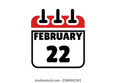 22 February calendar icon text page monthly web design on red, black and white background vector, icon, or illustration with the month of February 22