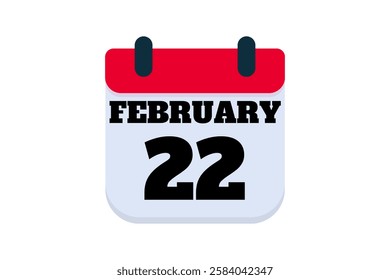 22 February calendar icon text page monthly web design on red, black and white background vector, icon, or illustration with the month of February 22