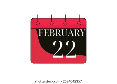 22 February calendar icon text page monthly web design on red, black and white background vector, icon, or illustration with the month of February 22