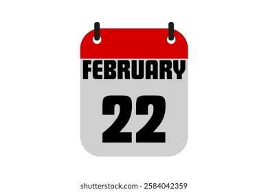 22 February calendar icon text page monthly web design on red, black and white background vector, icon, or illustration with the month of February 22