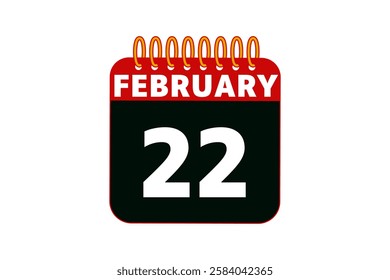 22 February calendar icon text page monthly web design on red, black and white background vector, icon, or illustration with the month of February 22