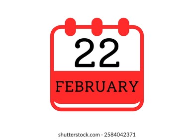 22 February calendar icon text page monthly web design on red, black and white background vector, icon, or illustration with the month of February 22