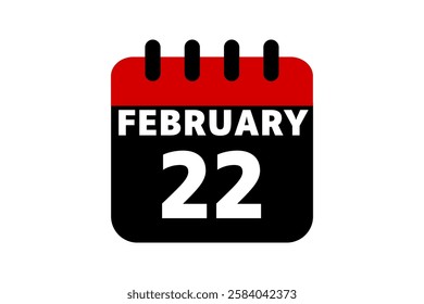 22 February calendar icon text page monthly web design on red, black and white background vector, icon, or illustration with the month of February 22