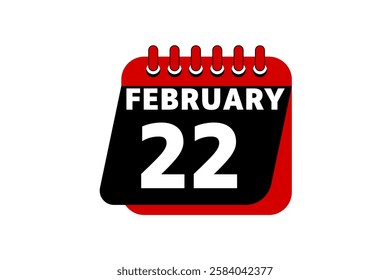 22 February calendar icon text page monthly web design on red, black and white background vector, icon, or illustration with the month of February 22