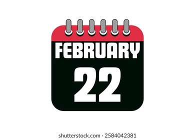 22 February calendar icon text page monthly web design on red, black and white background vector, icon, or illustration with the month of February 22