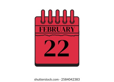 22 February calendar icon text page monthly web design on red, black and white background vector, icon, or illustration with the month of February 22