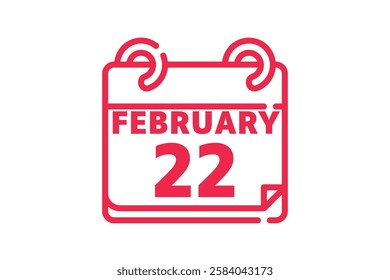 22 February calendar icon text page monthly web design on red and white background vector, icon, or illustration with the month of February 22