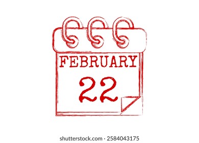 22 February calendar icon text page monthly web design on red and white background vector, icon, or illustration with the month of February 22