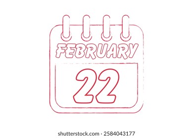 22 February calendar icon text page monthly web design on red and white background vector, icon, or illustration with the month of February 22