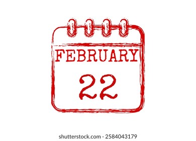 22 February calendar icon text page monthly web design on red and white background vector, icon, or illustration with the month of February 22