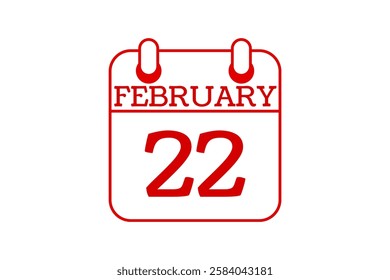 22 February calendar icon text page monthly web design on red and white background vector, icon, or illustration with the month of February 22