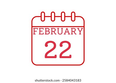 22 February calendar icon text page monthly web design on red and white background vector, icon, or illustration with the month of February 22