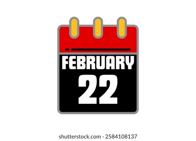 22 February calendar icon text page monthly web design on red, black, yellow and white background vector, icon, or illustration with the month of February 22