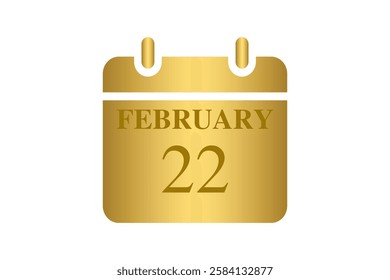 22 February calendar icon text page monthly web design on Golden and white background vector, icon, or illustration with the month of February 22