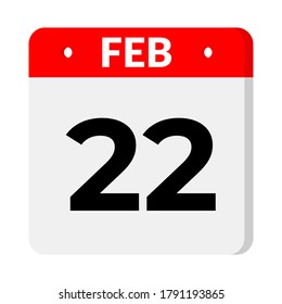 22 February calendar icon, vector illustration