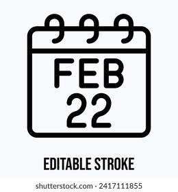 22 February Calendar, Vector Calendar Icon.