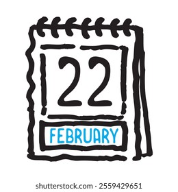 22 February date calendar - A simple yet elegant line art illustration of a date calendar captures the essence of organization and timekeeping. The clean lines and minimalistic design 