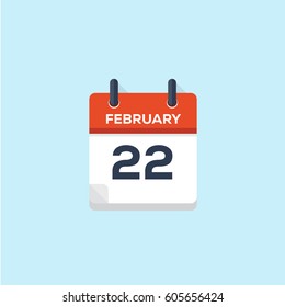 22. february flat style calendar, vector illustration