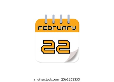 22 February month single day vector, illustration, calendar with yellow, black and white color background calendar February 22