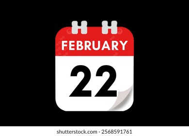 22 February month single day vector, illustration, calendar with red, gray, white and black color background calendar February 22