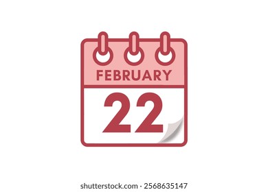 22 February month single day vector, illustration, calendar with maroon, rose and white color background calendar February 22