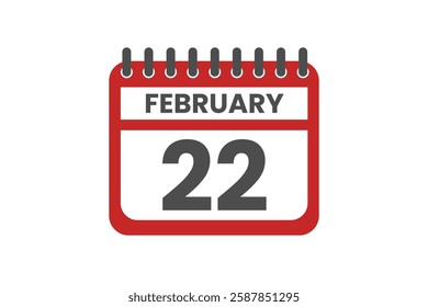 22 February month single day vector, illustration, calendar with red, black and white color background calendar February 22