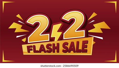 2.2 Flash Sale banner with bold typography, lightning effects, and a vibrant red-yellow color scheme, perfect for e-commerce promotions and special discount events