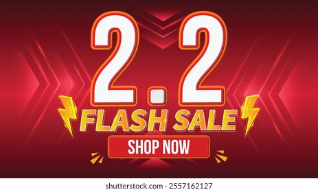 2.2 Flash sale Sale banner February shopping day promotion template on red background.Special offer shop now for post social media, website, campaign.Vector illustration.