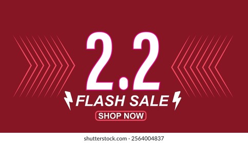 2.2 Flash sale Sale templet banner February shopping day for promotion on red background.Special offer shop now white text for post social media, website, etc campaign.Vector illustration