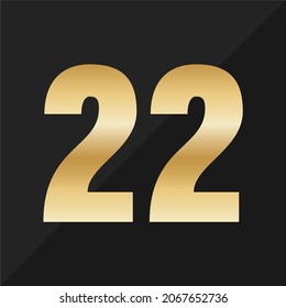 22, golden number twenty two, gold, black and gray background.