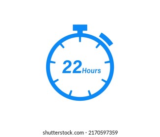 22 Hours timers Clocks, Timer 22 hour icon, countdown icon. Time measure. Chronometer icon isolated on white background