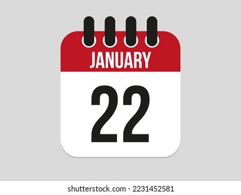 22 january calendar icon. Calendar template for the days of january. Red banner for dates and business