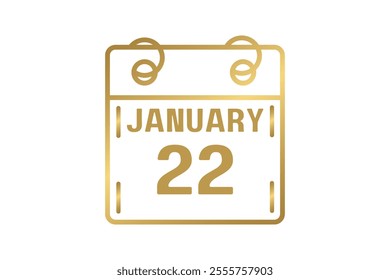 22 January calendar icon text page monthly web design on golden and white background vector, icon, or illustration with the month of January 22