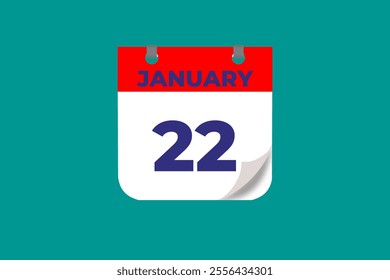 22 January calendar icon text page monthly web design on red, and blue background vector, icon, or illustration with the month of January 22