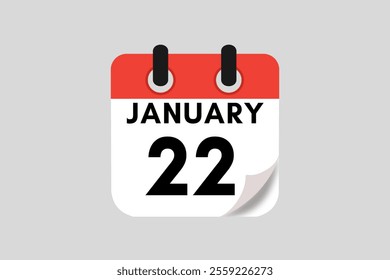 22 January calendar icon text page monthly web design on red, white, black and ash background vector, icon, or illustration with the month of January 22