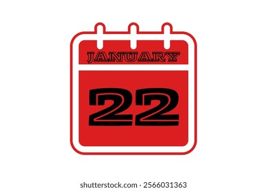 22 January calendar icon text page monthly web design on red, black and white background vector, icon, or illustration with the month of January 22